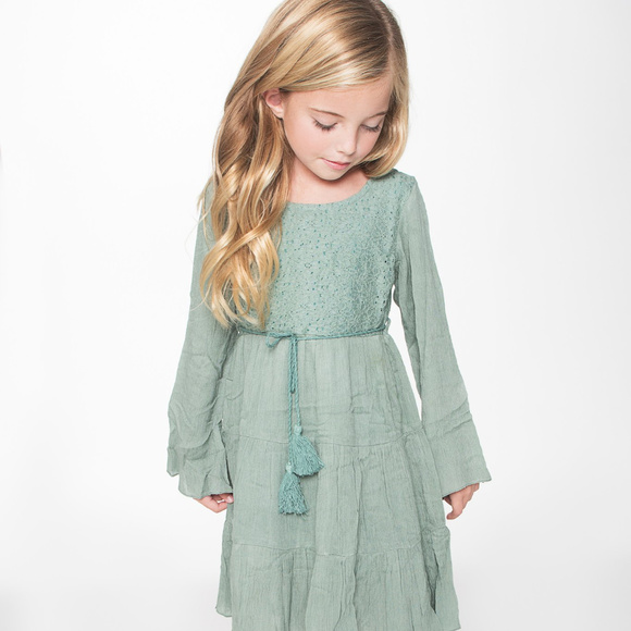 NEW Boho Kids Sea Foam Green Dress - Picture 1 of 4